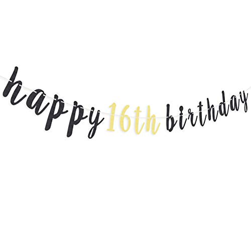 LINGTEER 16th Birthday Glitter Garland Banner - Cheers to Sixteen Years Old Backdrop Decoration