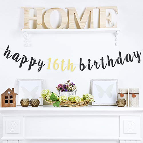 LINGTEER 16th Birthday Glitter Garland Banner - Cheers to Sixteen Years Old Backdrop Decoration