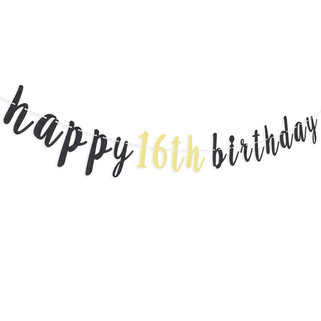 LINGTEER 16th Birthday Glitter Garland Banner - Cheers to Sixteen Years Old Backdrop Decoration