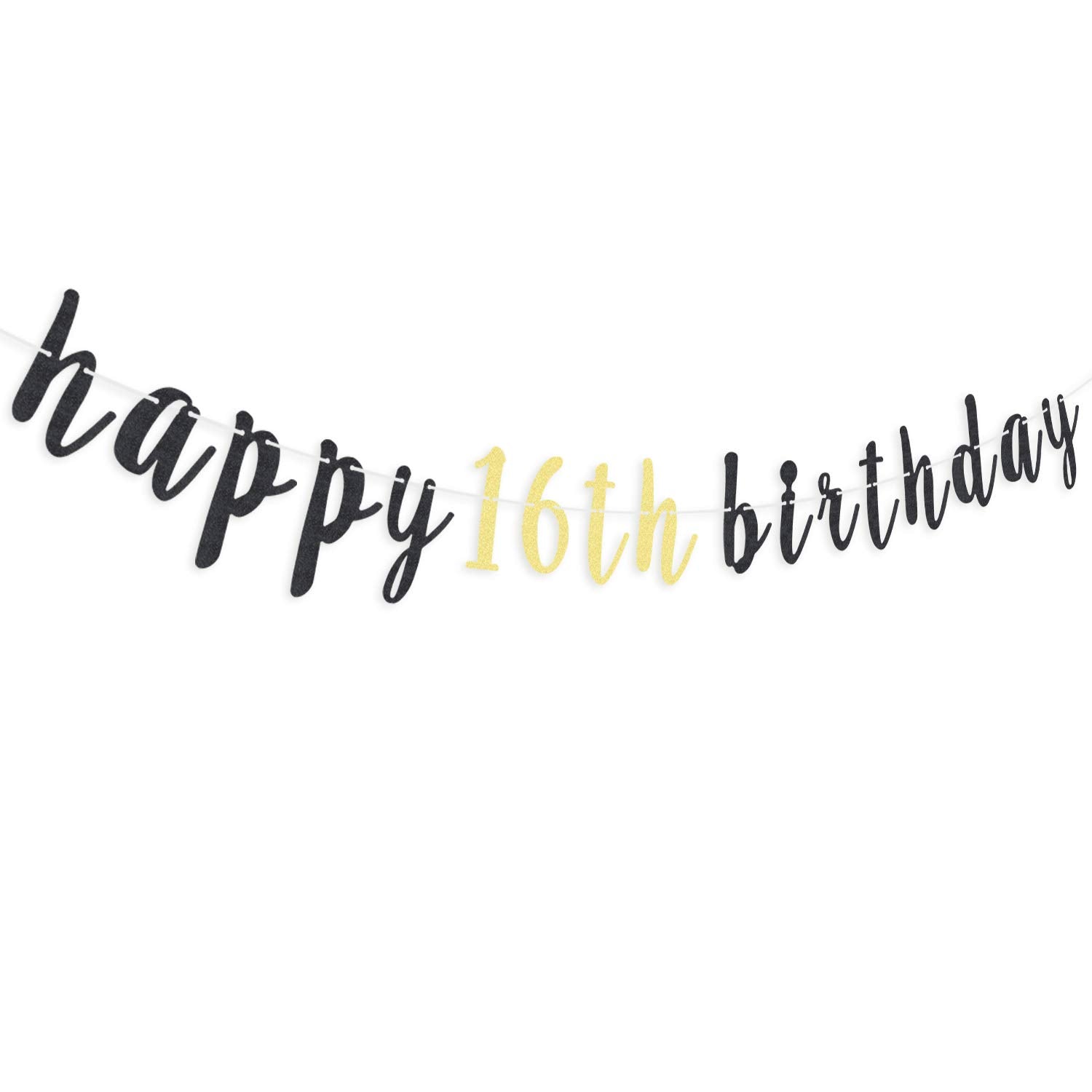 LINGTEER 16th Birthday Glitter Garland Banner - Cheers to Sixteen Years Old Backdrop Decoration