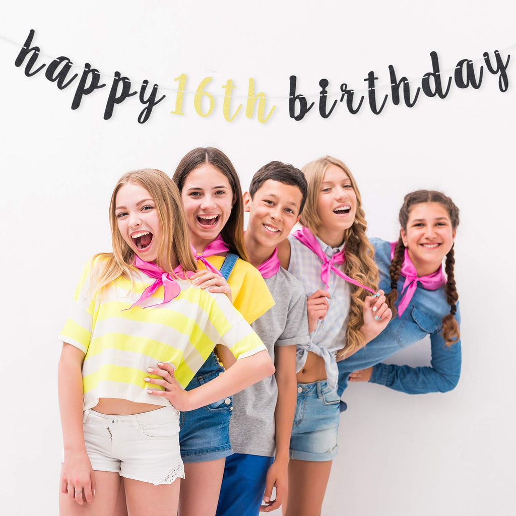 LINGTEER 16th Birthday Glitter Garland Banner - Cheers to Sixteen Years Old Backdrop Decoration