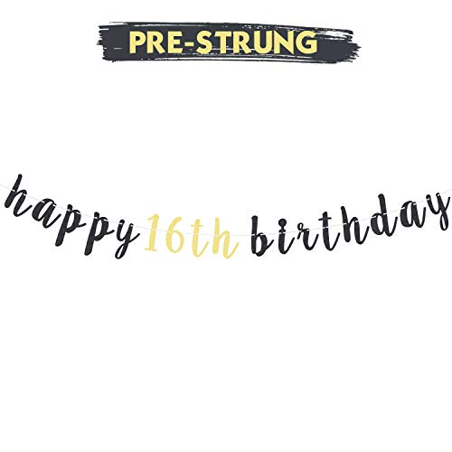 LINGTEER 16th Birthday Glitter Garland Banner - Cheers to Sixteen Years Old Backdrop Decoration