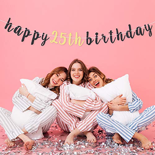LINGTEER 25th Birthday Glitter Garland Banner - Cheers to 25 Years Old Party Decoration (6.7ft)