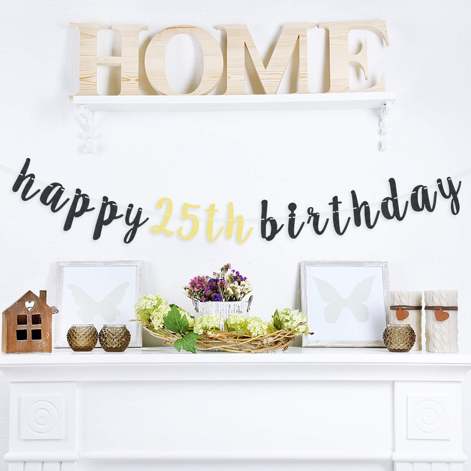 LINGTEER 25th Birthday Glitter Garland Banner - Cheers to 25 Years Old Party Decoration (6.7ft)