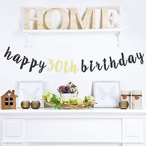 LINGTEER 30th Birthday Glitter Garland Banner 6.7ft - Cheers to Thirty Years Old Party Decoration