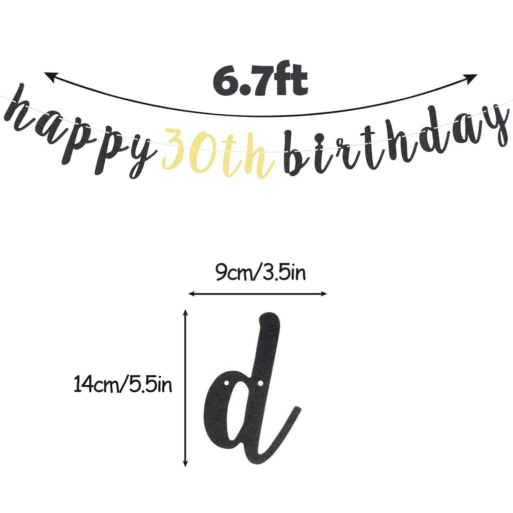LINGTEER 30th Birthday Glitter Garland Banner 6.7ft - Cheers to Thirty Years Old Party Decoration