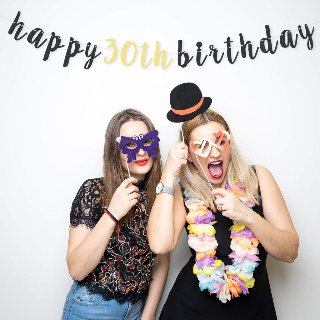LINGTEER 30th Birthday Glitter Garland Banner 6.7ft - Cheers to Thirty Years Old Party Decoration