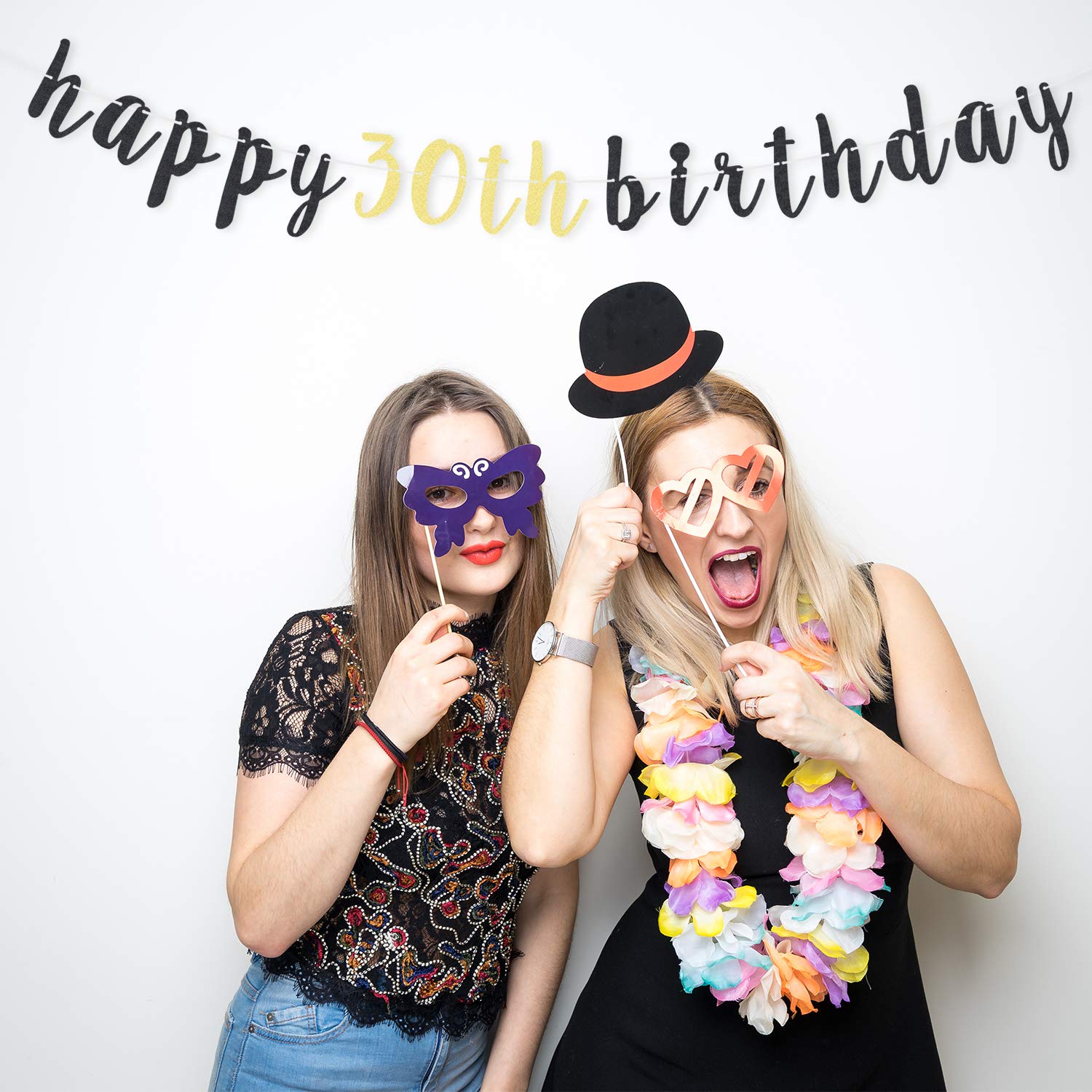 LINGTEER 30th Birthday Glitter Garland Banner 6.7ft - Cheers to Thirty Years Old Party Decoration