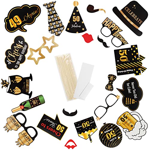 LINGTEER 35-Piece 50th Birthday Photo Booth Props Set – Black & Gold Party Decorations