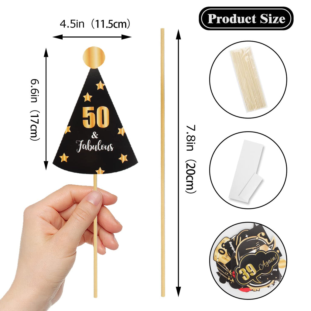 LINGTEER 35-Piece 50th Birthday Photo Booth Props Set – Black & Gold Party Decorations