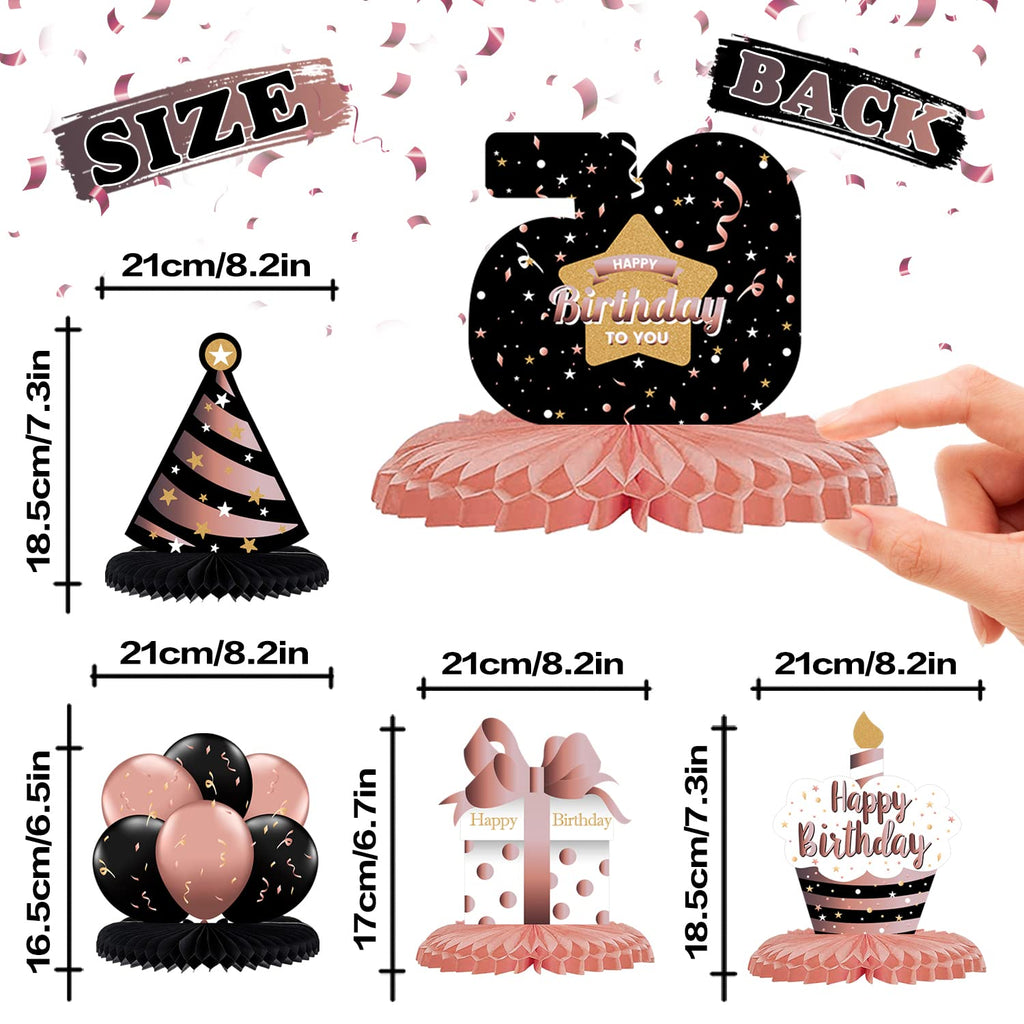 LINGTEER 65th Birthday Rose Gold Honeycomb Centerpieces – 8-Pack Table Decorations