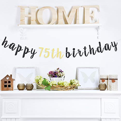 LINGTEER 75th Birthday Glitter Garland Banner - Cheers to 75 Years Old Party Decoration