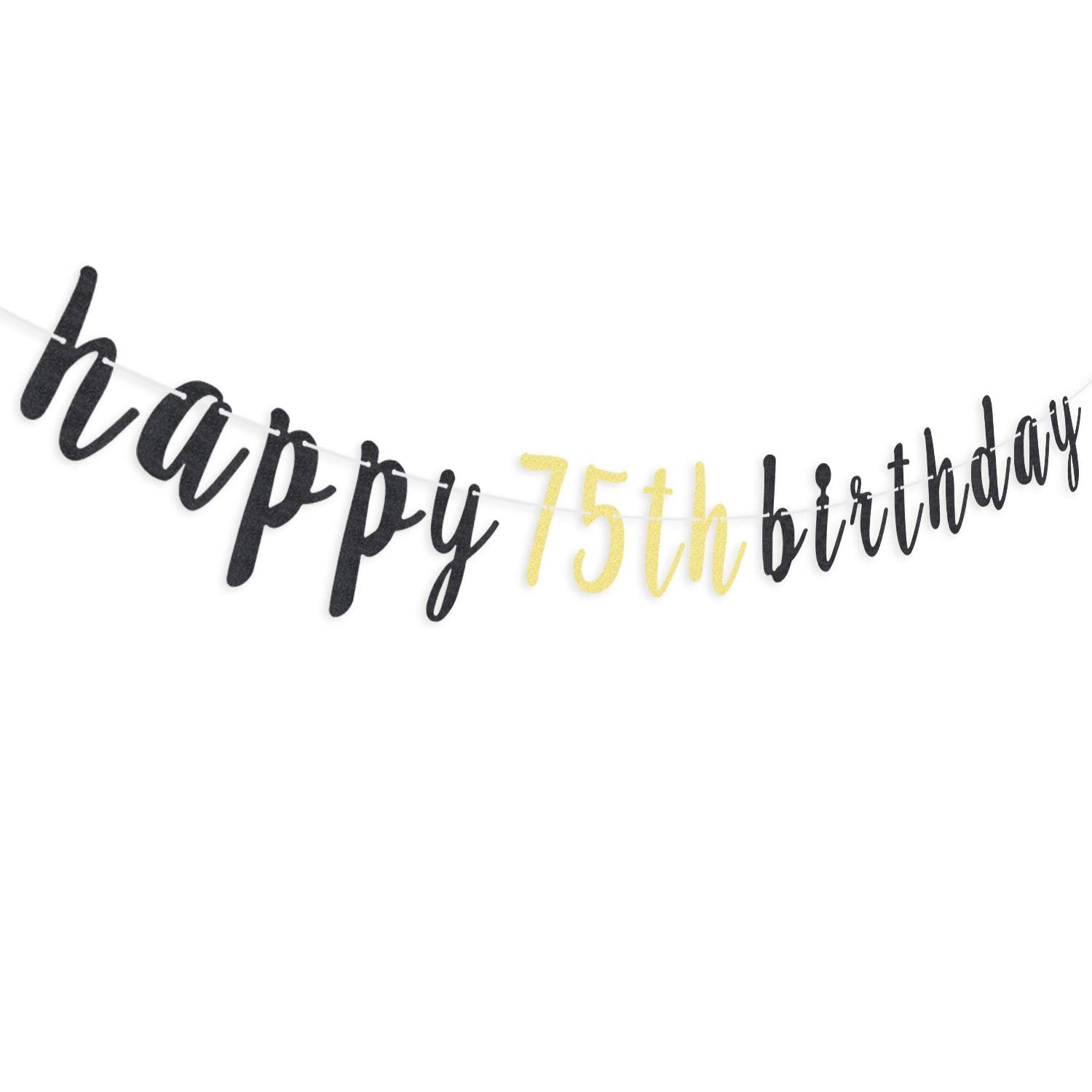 LINGTEER 75th Birthday Glitter Garland Banner - Cheers to 75 Years Old Party Decoration