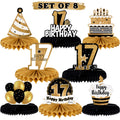LINGTEER 8-Piece Gold Honeycomb Birthday Centerpieces for 17th Party Table Decor