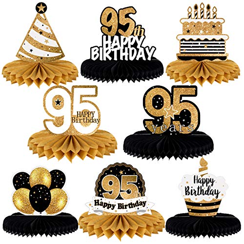 LINGTEER 95th Birthday Honeycomb Centerpieces - 8 Gold Table Decorations for 95 Years Old Party