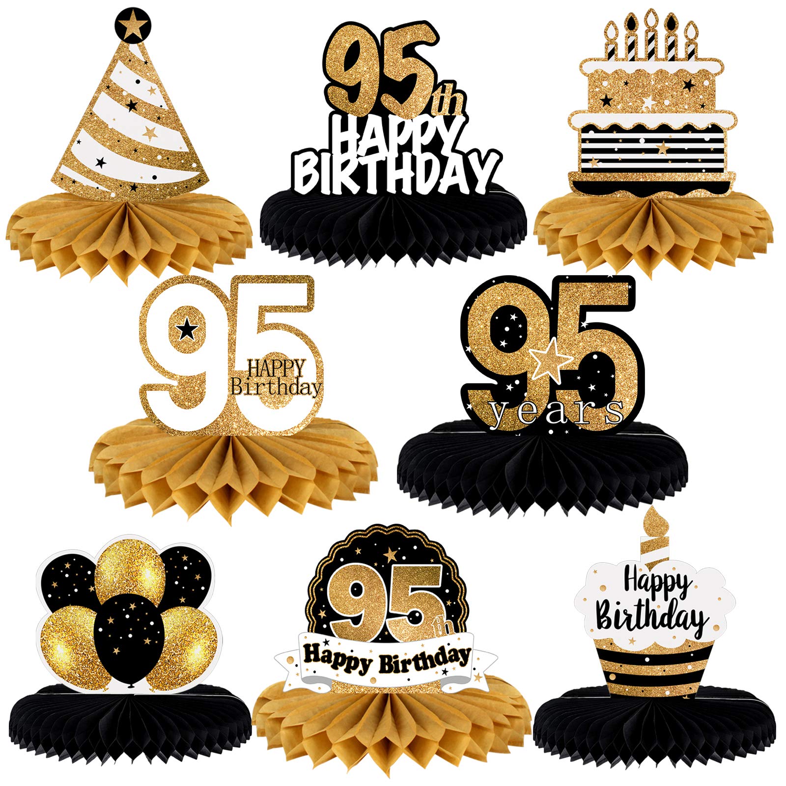 LINGTEER 95th Birthday Honeycomb Centerpieces - 8 Gold Table Decorations for 95 Years Old Party