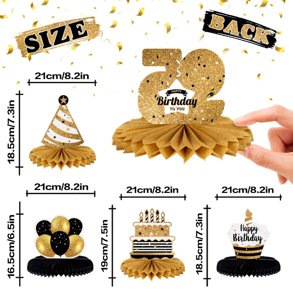 LINGTEER 95th Birthday Honeycomb Centerpieces - 8 Gold Table Decorations for 95 Years Old Party