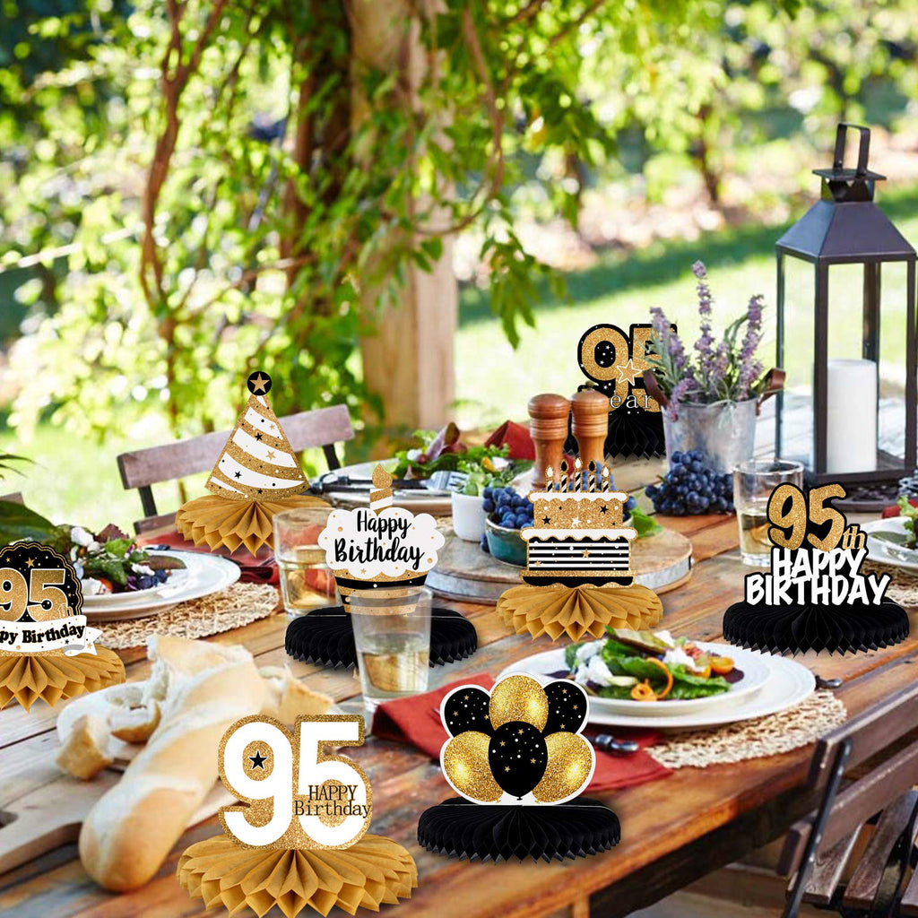 LINGTEER 95th Birthday Honeycomb Centerpieces - 8 Gold Table Decorations for 95 Years Old Party
