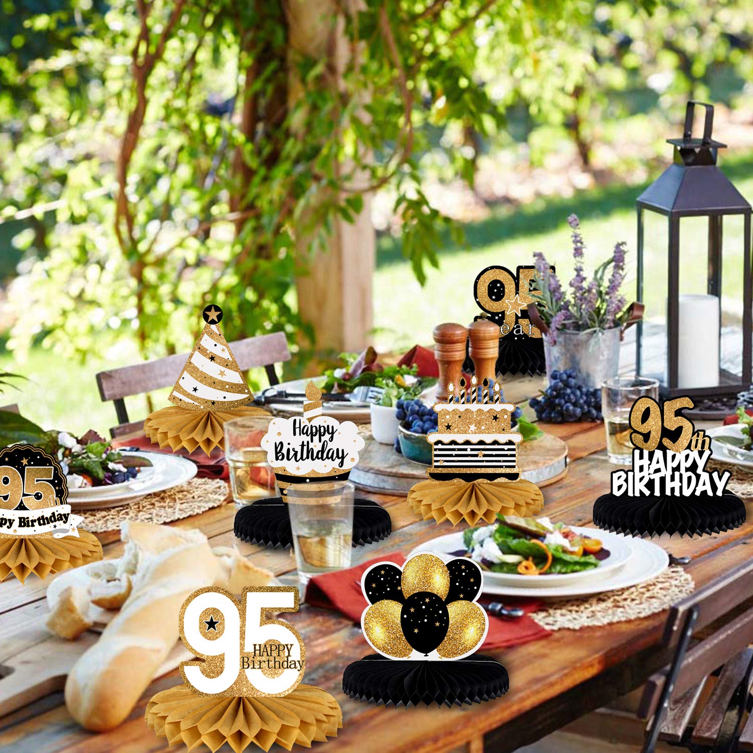 LINGTEER 95th Birthday Honeycomb Centerpieces - 8 Gold Table Decorations for 95 Years Old Party