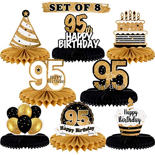 LINGTEER 95th Birthday Honeycomb Centerpieces - 8 Gold Table Decorations for 95 Years Old Party