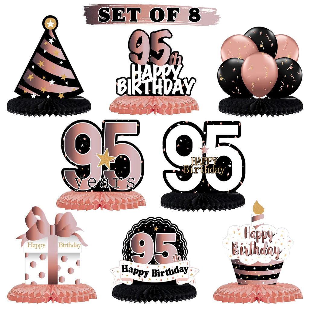 LINGTEER 95th Birthday Rose Gold Honeycomb Centerpieces Set of 8 – Cheers to 95 Years Party Table Decorations