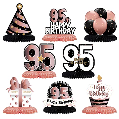 LINGTEER 95th Birthday Rose Gold Honeycomb Centerpieces Set of 8 – Cheers to 95 Years Party Table Decorations