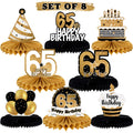LINGTEER Gold 65th Birthday Table Honeycomb Centerpieces – Set of 8 Cheers to 65th Birthday Decor