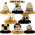 LINGTEER Gold 75th Birthday Centerpieces - 8 Honeycomb Table Decorations with Easy Assembly