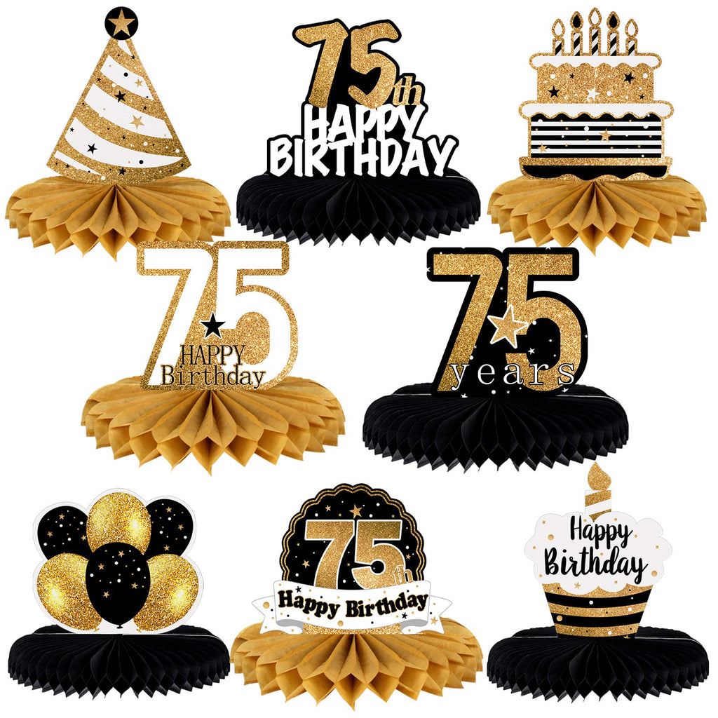LINGTEER Gold 75th Birthday Centerpieces - 8 Honeycomb Table Decorations with Easy Assembly