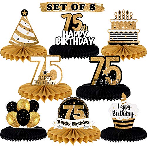 LINGTEER Gold 75th Birthday Centerpieces - 8 Honeycomb Table Decorations with Easy Assembly