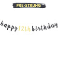 LINGTEER Happy 12th Birthday Glitter Banner – 6.7ft Black & Gold Decor