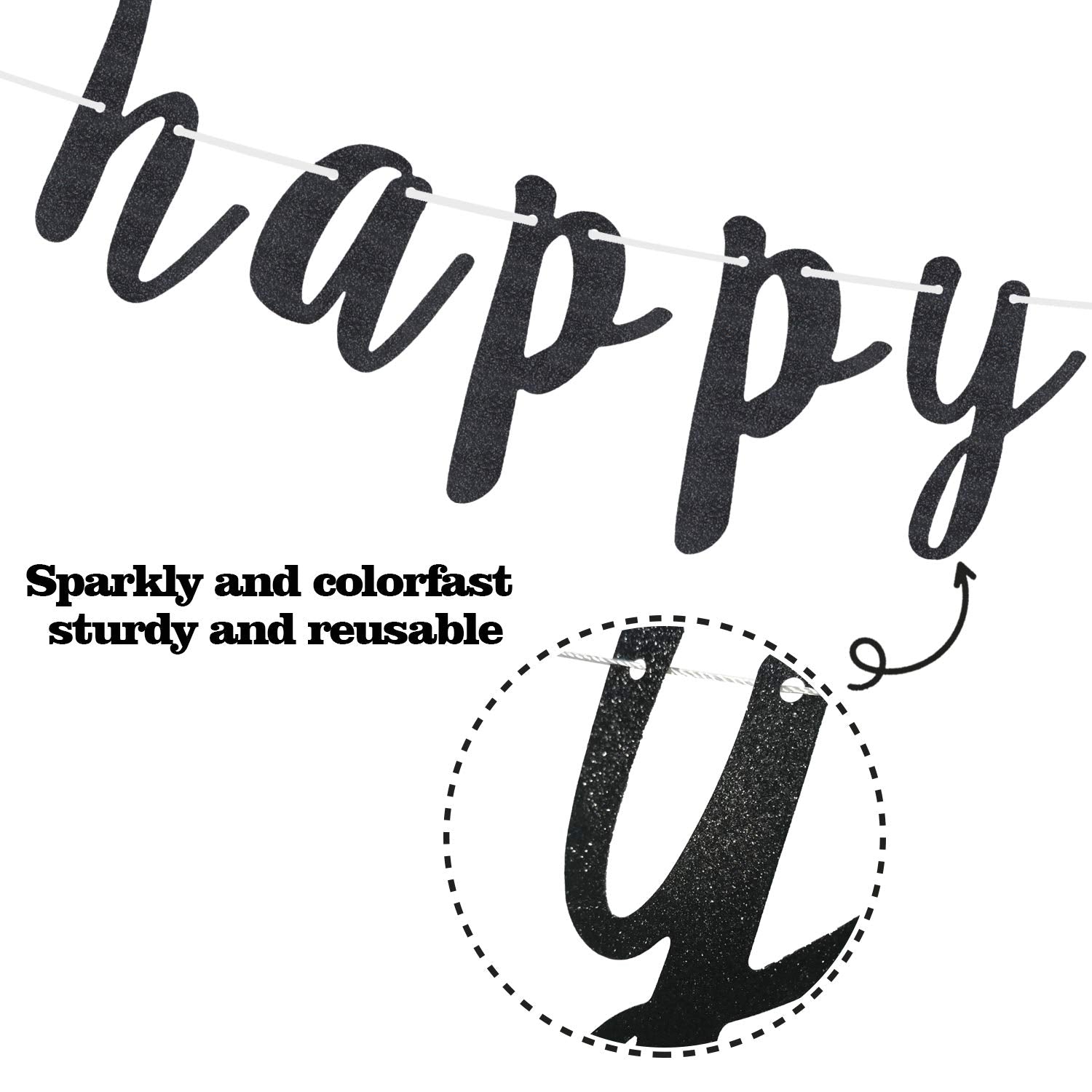 LINGTEER Happy 12th Birthday Glitter Banner – 6.7ft Black & Gold Decor