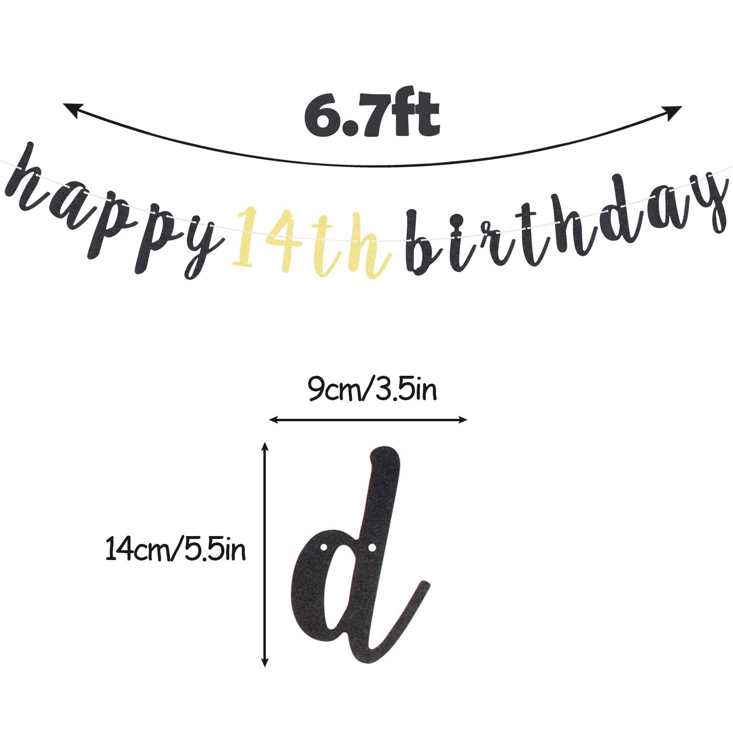 LINGTEER Happy 14th Birthday Glitter Garland Banner - Cheers to Fourteen Years Old Bday Party Backdrop Decoration