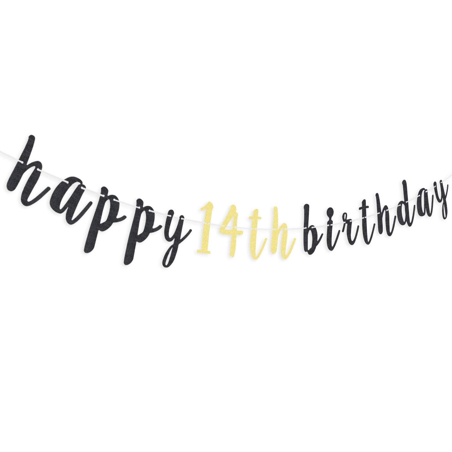 LINGTEER Happy 14th Birthday Glitter Garland Banner - Cheers to Fourteen Years Old Bday Party Backdrop Decoration