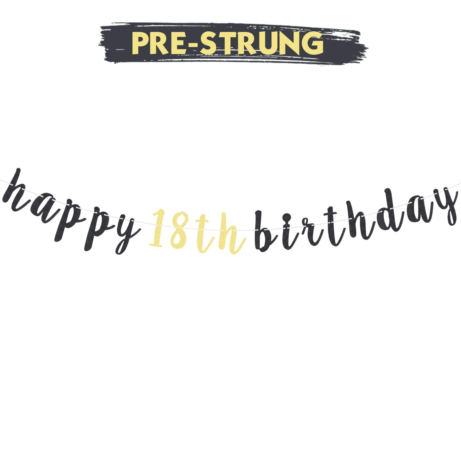 LINGTEER Happy 18th Birthday Glitter Garland Banner - 6.7ft Black/Gold Party Decoration