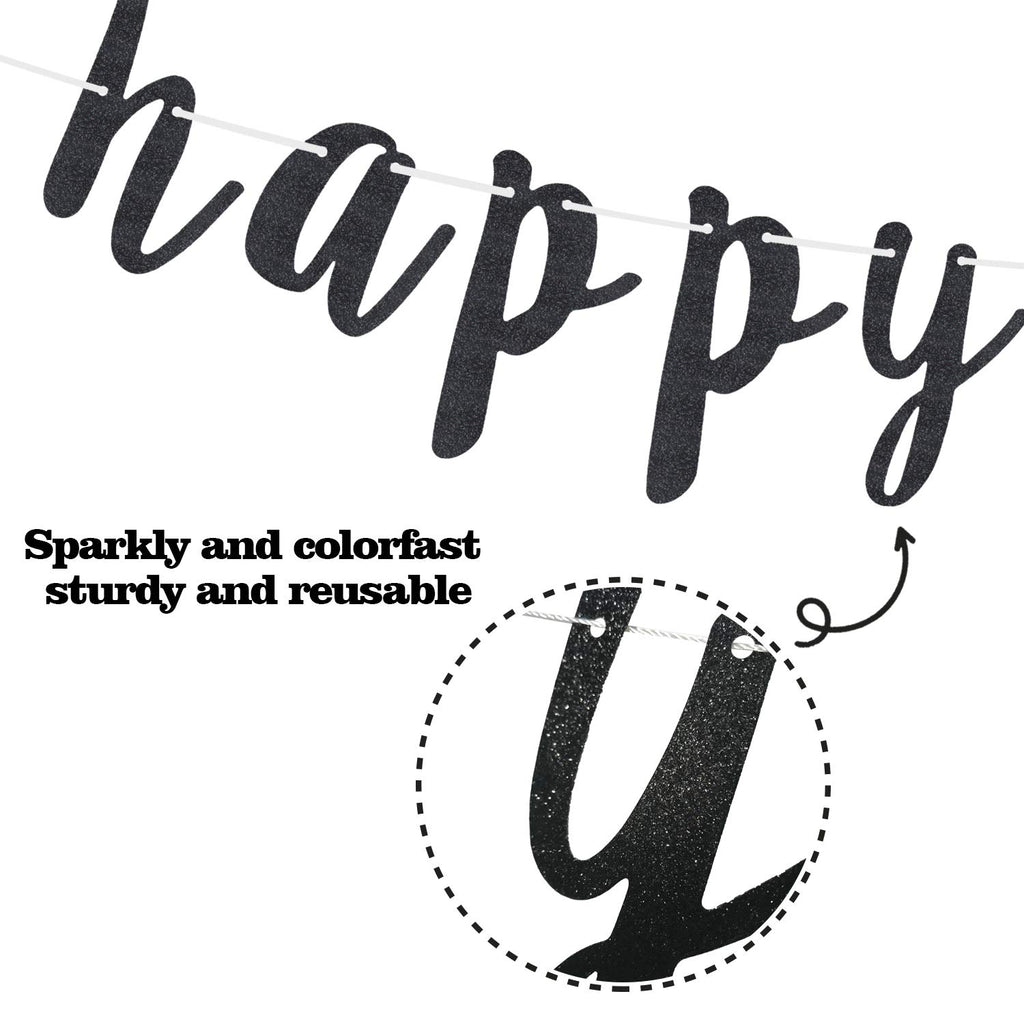 LINGTEER Happy 18th Birthday Glitter Garland Banner - 6.7ft Black/Gold Party Decoration