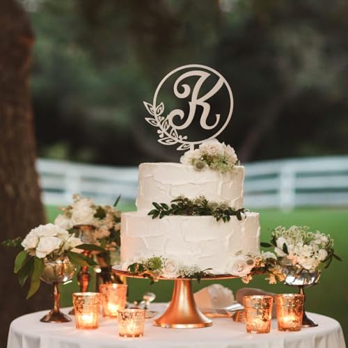 LINGTEER Personalized Initial Letter K Wooden Cake Topper - 5.5 x 6.5 Inches, Rustic Wedding, Birthday, Anniversary Party Decoration