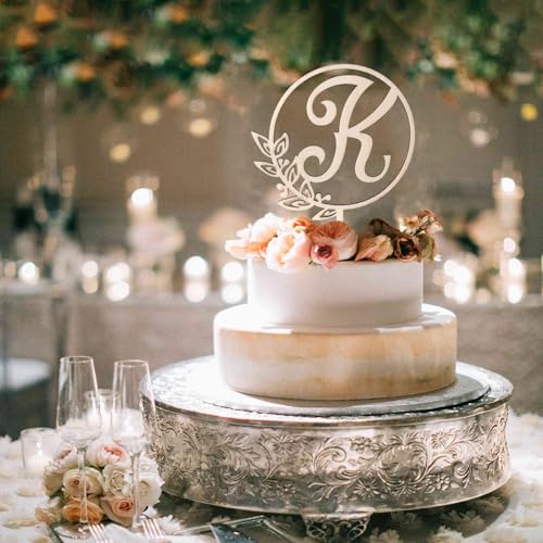 LINGTEER Personalized Initial Letter K Wooden Cake Topper - 5.5 x 6.5 Inches, Rustic Wedding, Birthday, Anniversary Party Decoration