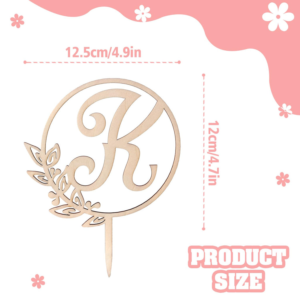 LINGTEER Personalized Initial Letter K Wooden Cake Topper - 5.5 x 6.5 Inches, Rustic Wedding, Birthday, Anniversary Party Decoration