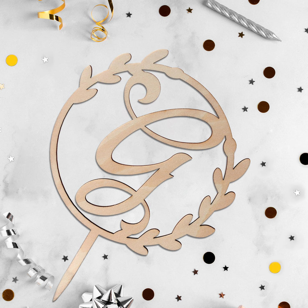 LINGTEER Personalized Letter G Wooden Cake Topper | 5.5 x 6.5 Inch Rustic Cake Decor for Birthday Wedding Anniversary