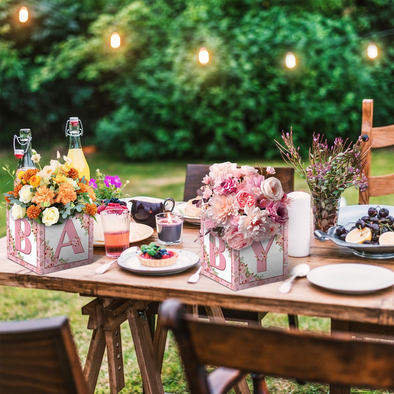 LINGTEER Pink Floral Baby Shower Centerpieces - Set of 6 DIY Paper Flower Boxes for Party Decor