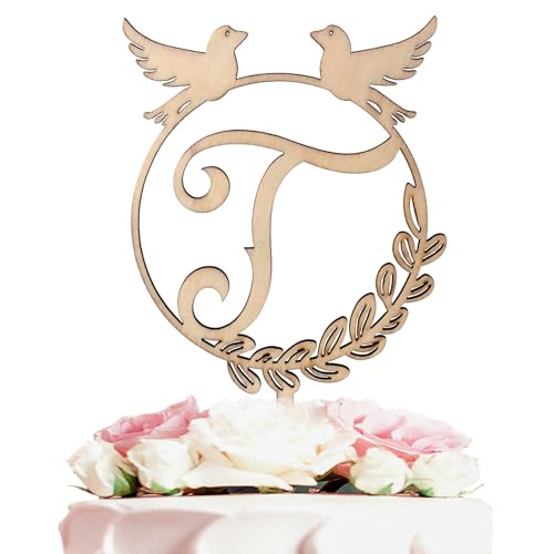 LINGTEER Wooden Letter T Cake Topper – 5.5 x 6.5 Inches for Birthday, Wedding, Anniversary Parties