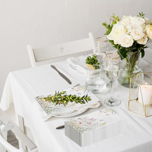 LINHAXM 100 Watercolor Wild Flower Napkins – Disposable Floral Hand Towels for Weddings, Baby Showers, and Parties