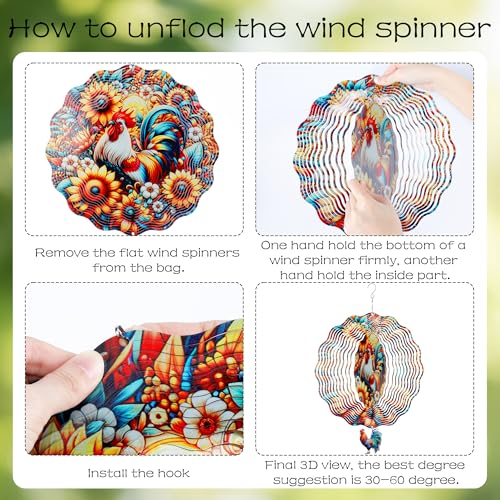 LIRAVENO Chicken Wind Spinner - 3D Kinetic Metal Rooster Sculpture for Outdoor Garden Decor