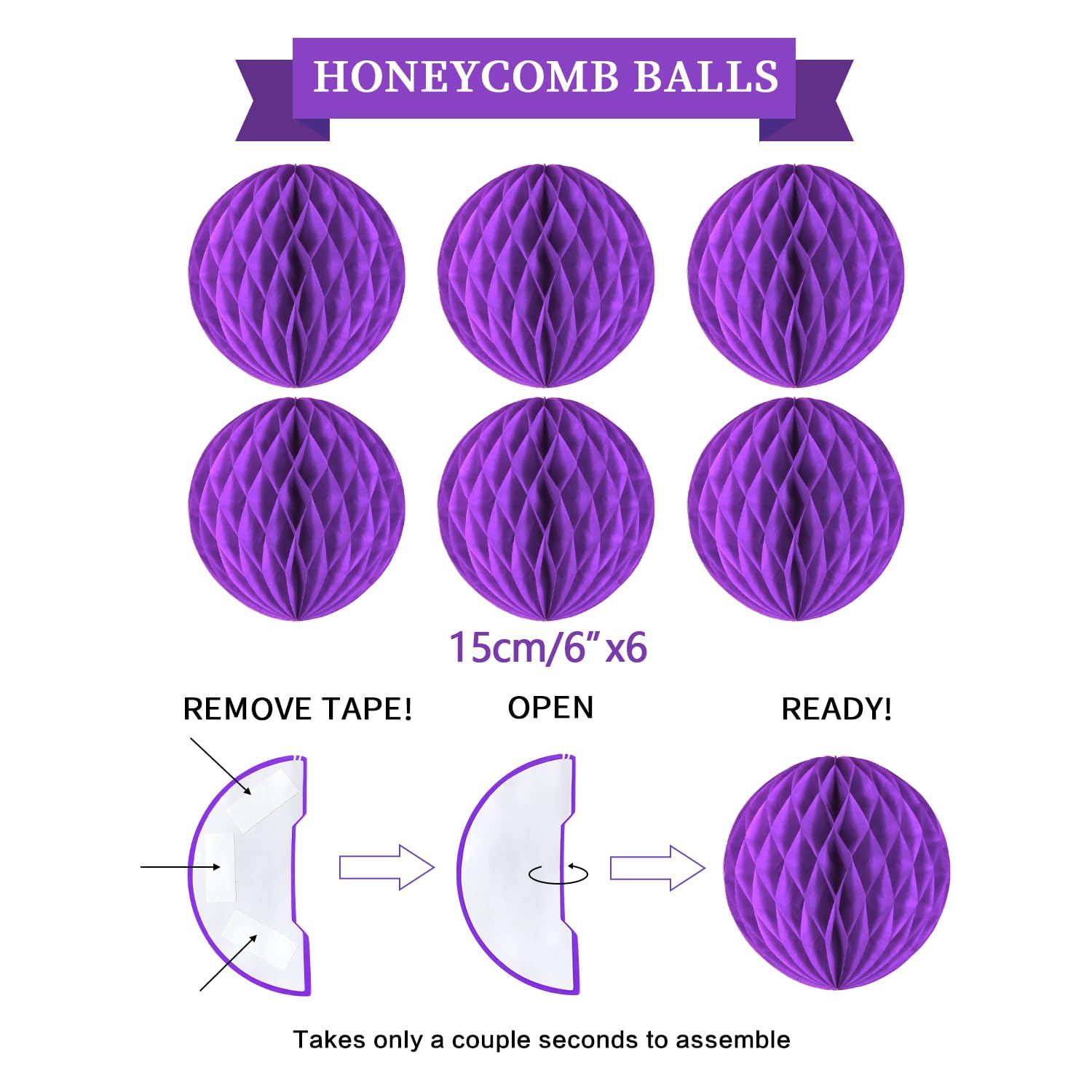 LITAUS Purple Birthday Decorations Kit – 16-Piece Set with Pre-Strung Banner, Honeycomb Balls, Garland & Swirls