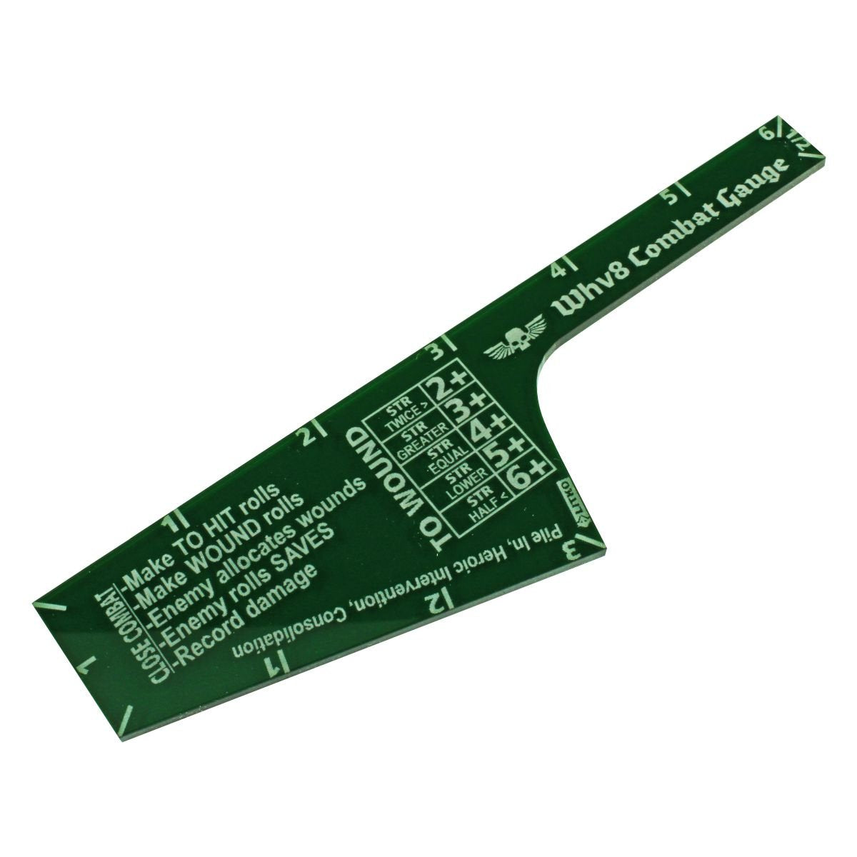 LITKO Translucent Green Close Combat Gauge for Warhammer 40K - 6" 3" 1" ½" Sides with To-Wound Table