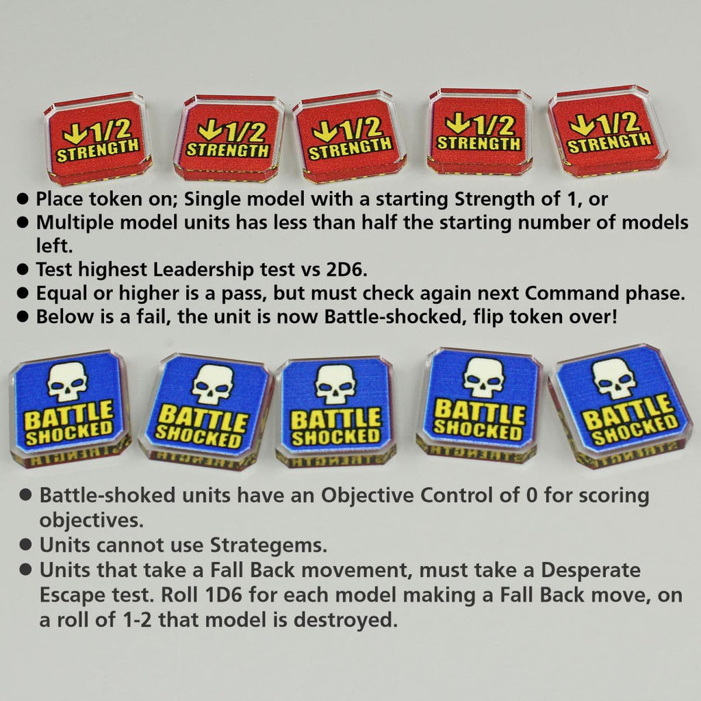 LITKO Upgrade Tokens for Warhammer 40k 10th Edition – Half-Strength, Battle Shocked, Modifier & Movement Tokens