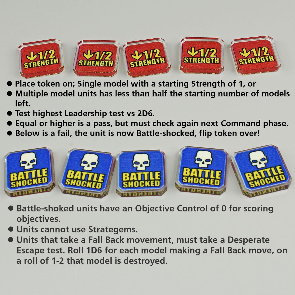 LITKO Upgrade Tokens for Warhammer 40k 10th Edition – Half-Strength, Battle Shocked, Modifier & Movement Tokens