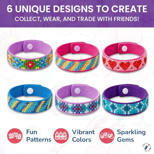 Little Jupiter Diamond Art Bracelet Kit - 6 Pack Snap Bracelets for Kids - DIY Gem Art Craft Set for Ages 6-12