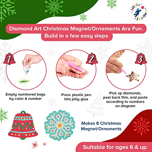 Little Jupiter Diamond Art Christmas Ornament and Magnet Kit - 8 Pieces Craft for Kids Ages 6-12